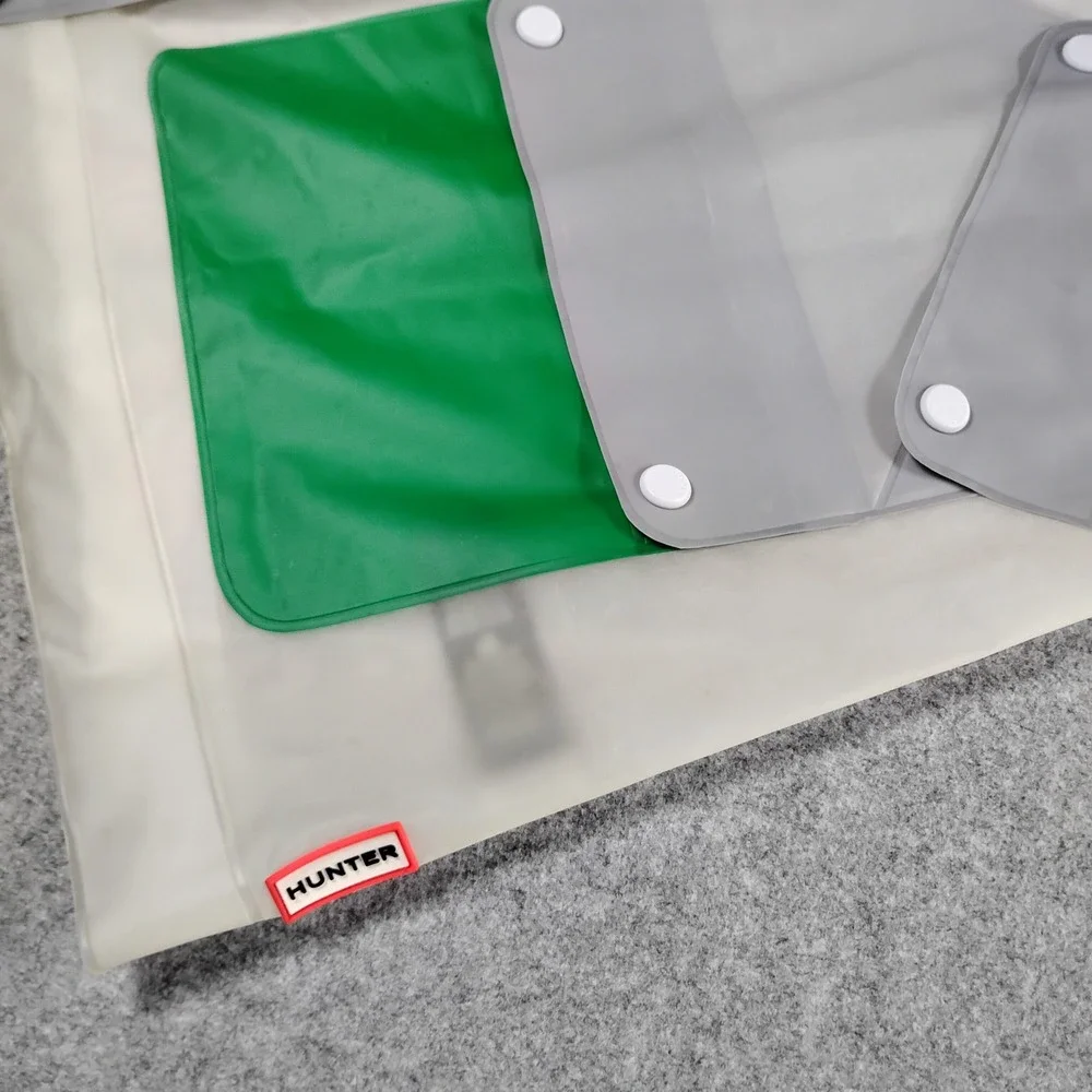 Hunter Original Women Medium White Green Grey Translucent Hooded Raincoat Jacket - Picture 11 of 16